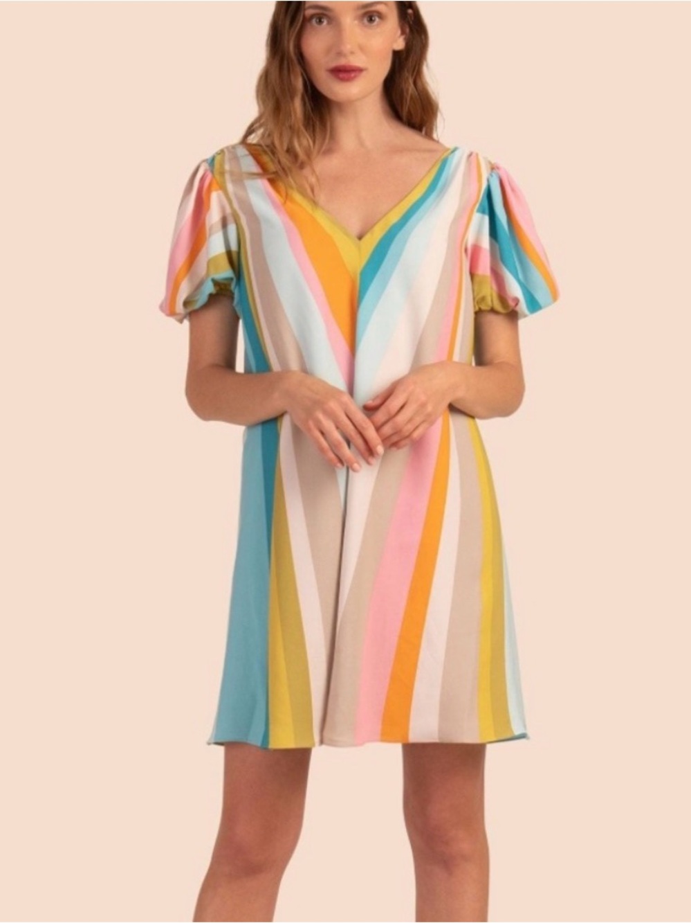 Trina Turk Sunshine Pastel Striped V-Neck Dress XL *READ DESCRIPTION!*